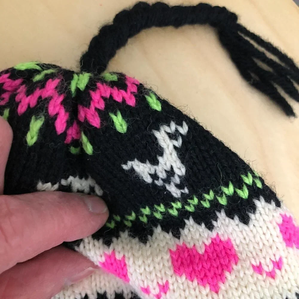 Stowe Woolens Vermont Wool Beanie Women's One Size Fair Isle Black Pink White